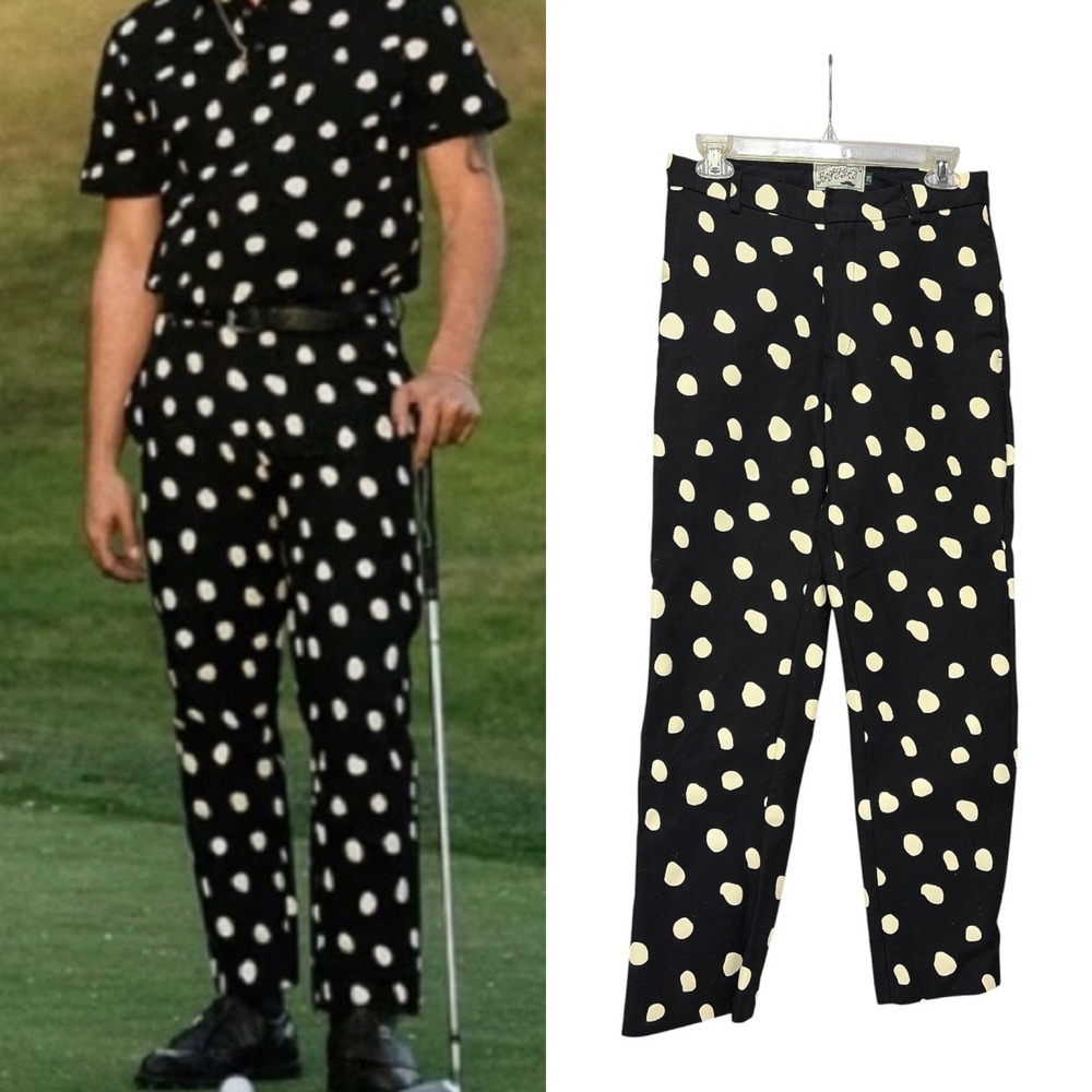 Bogey Boys Mens Dalmation Golf Pants Black Cream Size 28 Retro Trousers